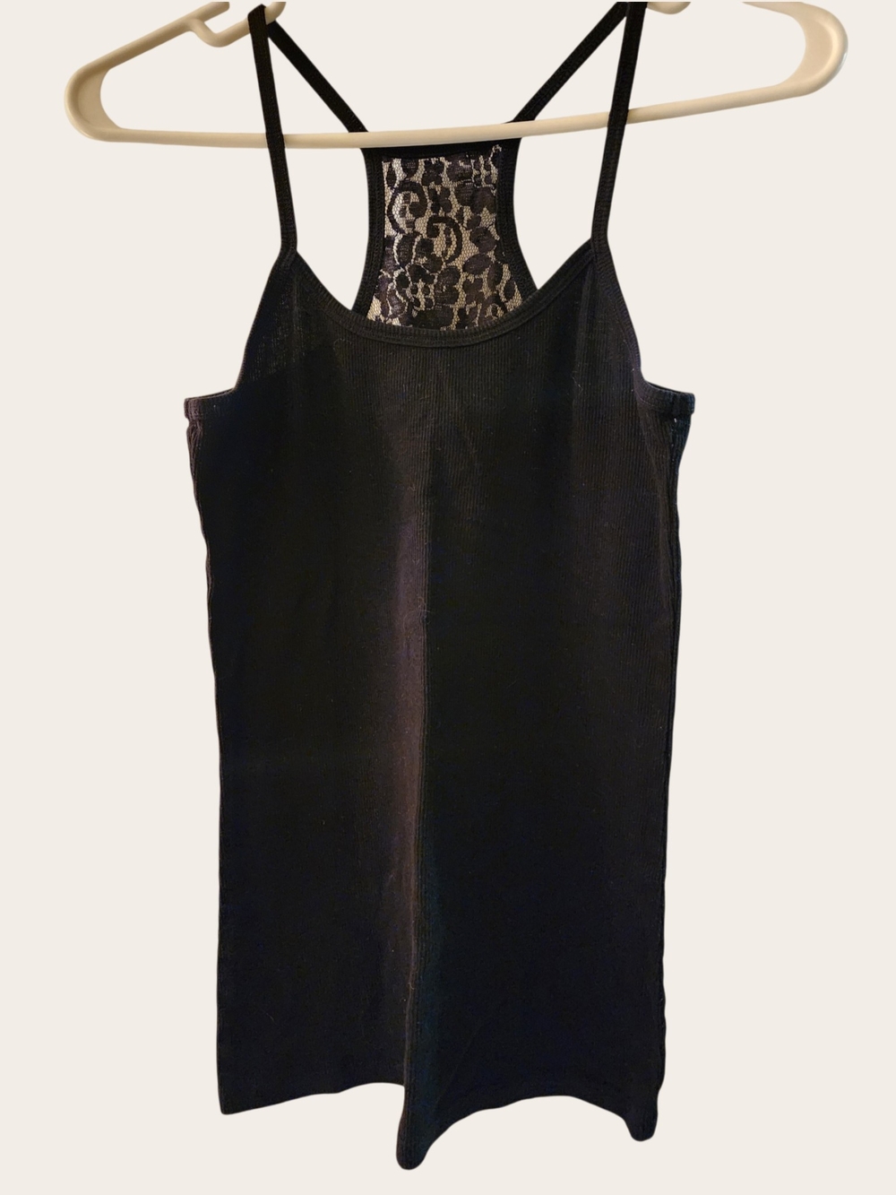 Ribbed Racer Back Tank Top With Lace Back